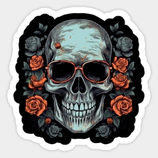 Cool Hipster Skull with Glasses and Roses Sticker